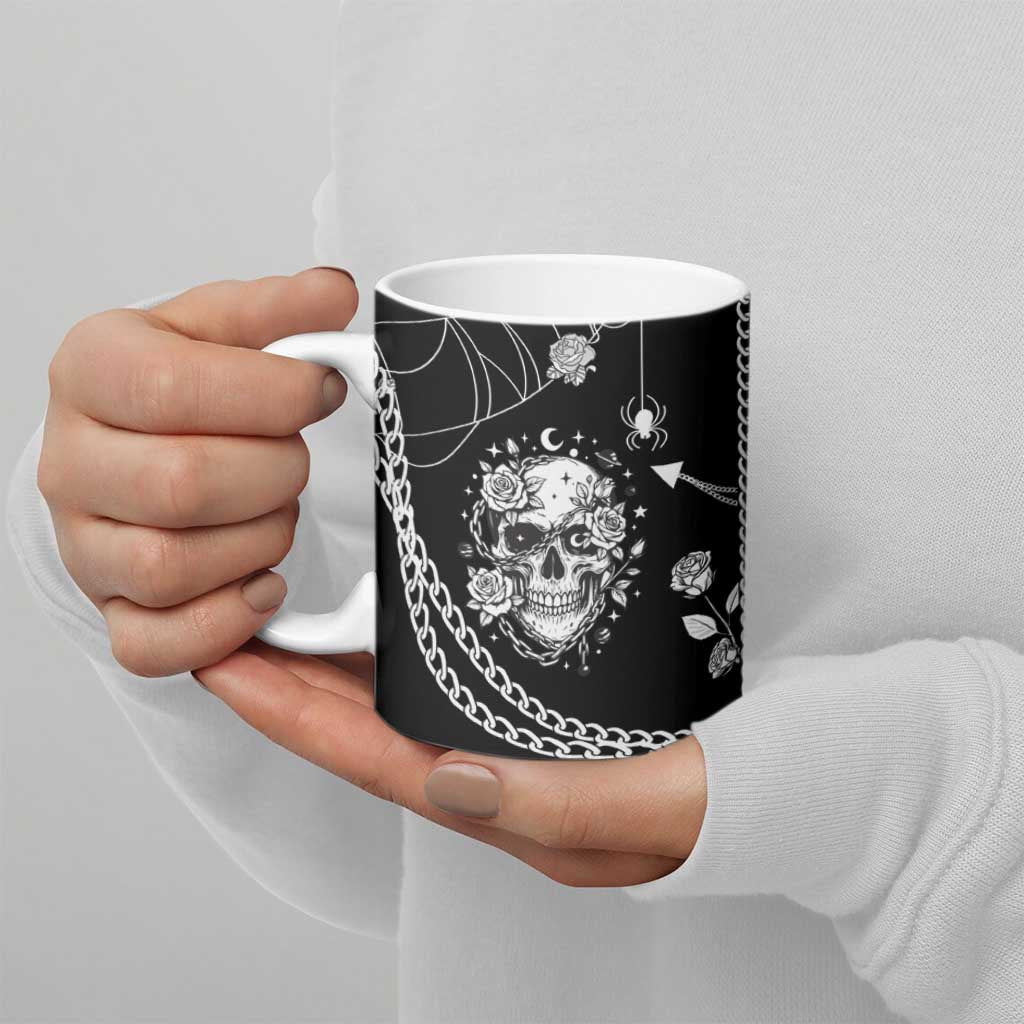Western Gothic Yoke Ceramic Mug Skull Rose With Spider - Wonder Print Shop