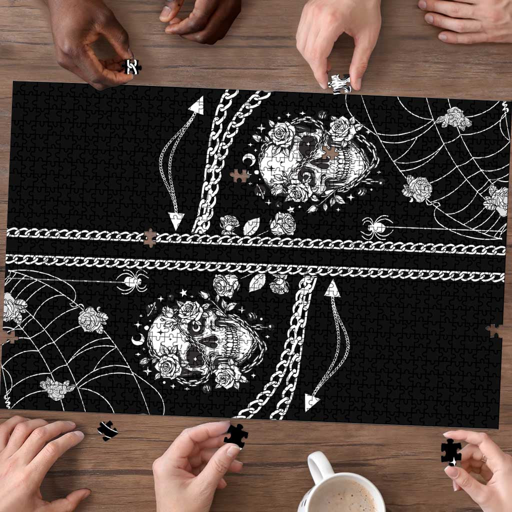 Western Gothic Yoke Puzzle Skull Rose With Spider - Wonder Print Shop