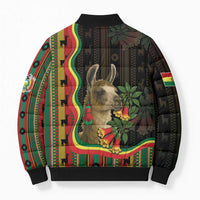 Bolivia Bomber Puffer Jacket The Llama With Kantuta Over Andean Patterns - Wonder Print Shop