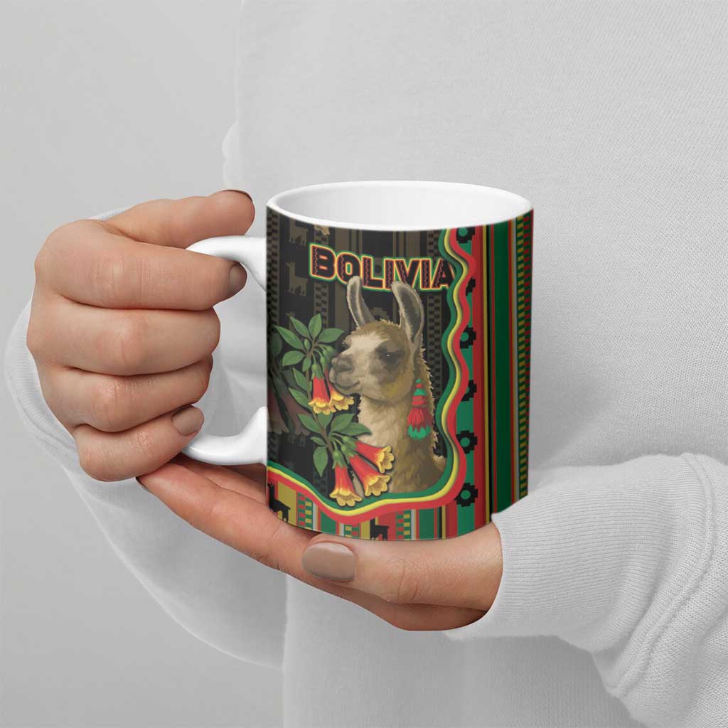 Bolivia Ceramic Mug The Llama With Kantuta Over Andean Patterns - Wonder Print Shop
