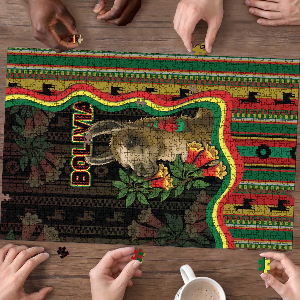 Bolivia Puzzle The Llama With Kantuta Over Andean Patterns - Wonder Print Shop