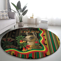 Bolivia Round Carpet The Llama With Kantuta Over Andean Patterns - Wonder Print Shop