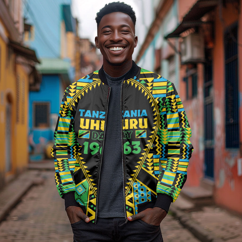 Personalized Tanzania Independence Day Bomber Jacket Uhuru 1963 African Shield Tribal Pattern