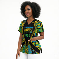 Personalized Tanzania Independence Day Scrub Top Uhuru 1963 African Shield Tribal Pattern