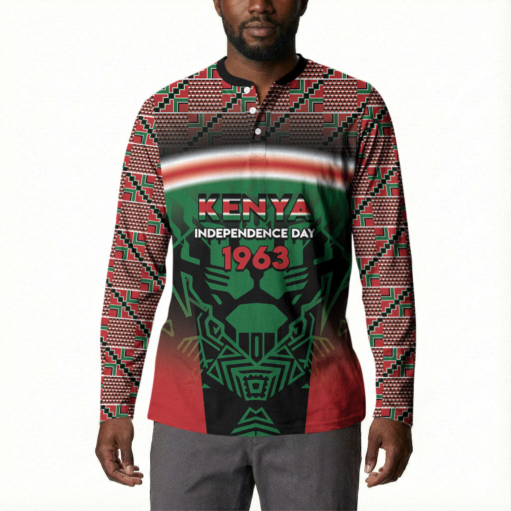 Personalized Kenya Independence Day Button Sweatshirt Tribal Lion 1963 Maasai Beadwork