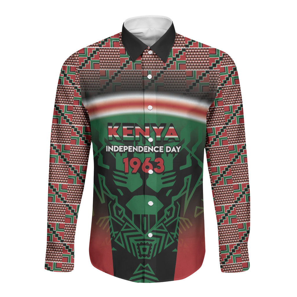 Personalized Kenya Independence Day Long Sleeve Button Shirt Tribal Lion 1963 Maasai Beadwork