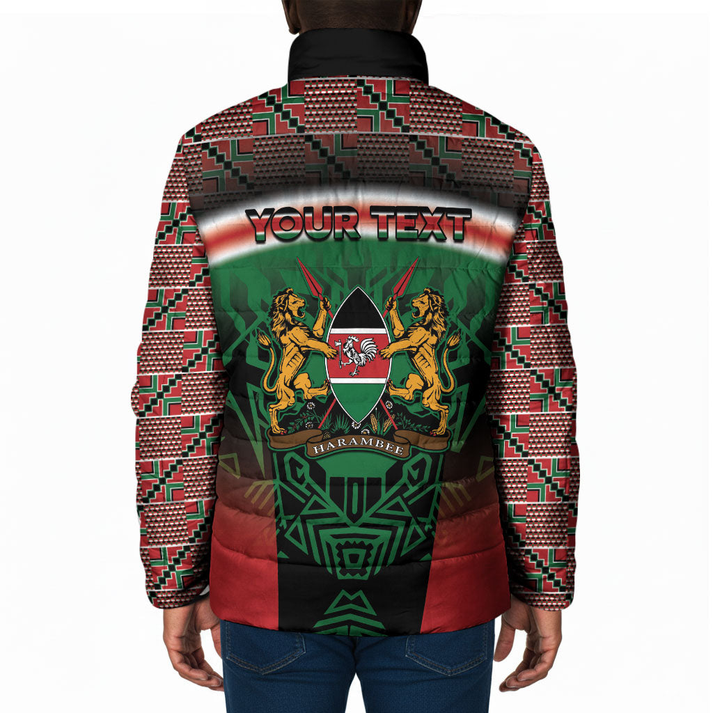 Personalized Kenya Independence Day Padded Jacket Tribal Lion 1963 Maasai Beadwork