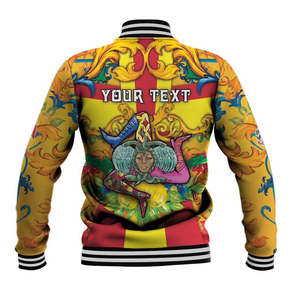 Personalized Italy Sicily Baseball Jacket Gorgoneion Baroque Patterns - Wonder Print Shop