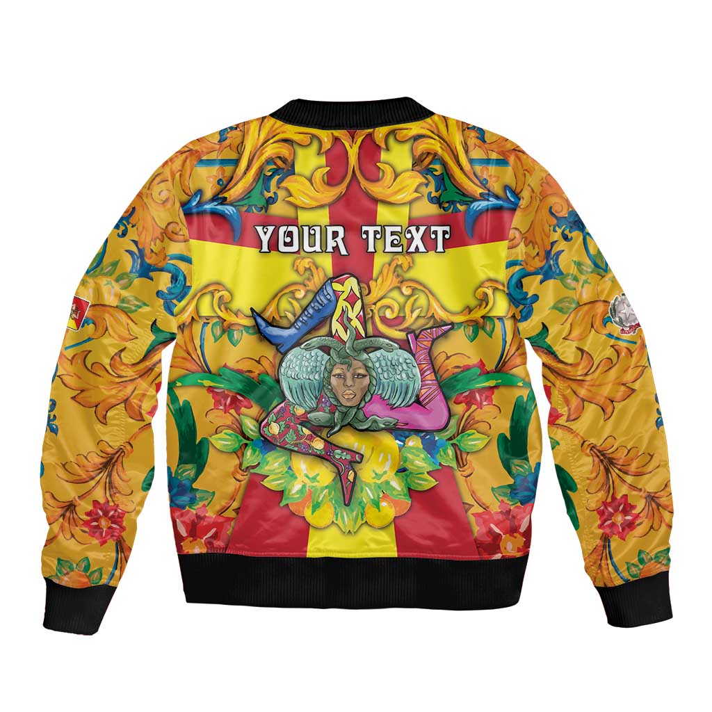 Personalized Italy Sicily Bomber Jacket Gorgoneion Baroque Patterns - Wonder Print Shop