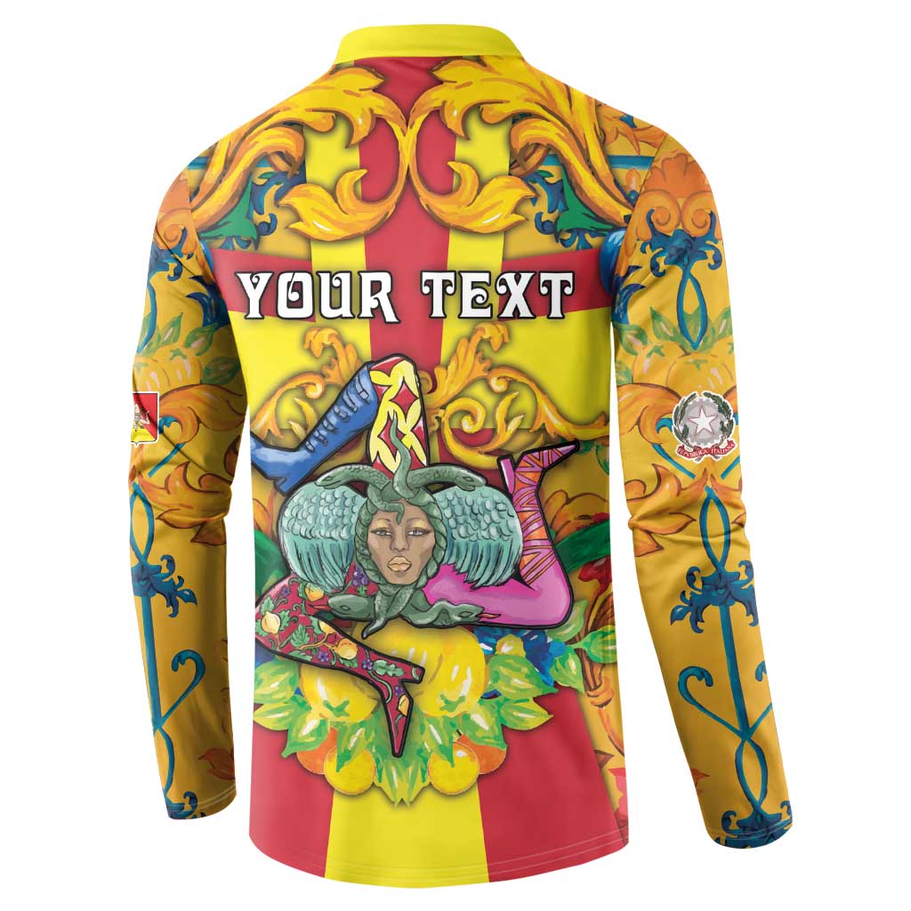Personalized Italy Sicily Button Sweatshirt Gorgoneion Baroque Patterns - Wonder Print Shop
