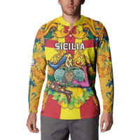 Personalized Italy Sicily Button Sweatshirt Gorgoneion Baroque Patterns - Wonder Print Shop