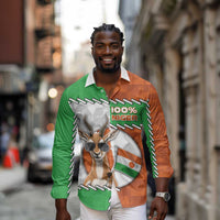 Personalized Niger Long Sleeve Button Shirt Dama Gazelle Waving Flag Funny Style