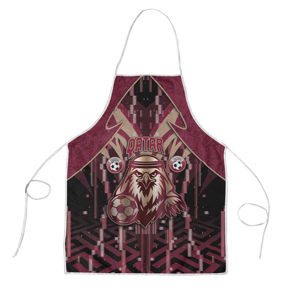 Qatar Football Apron Glitch Style Falcon With Arabic Patterns