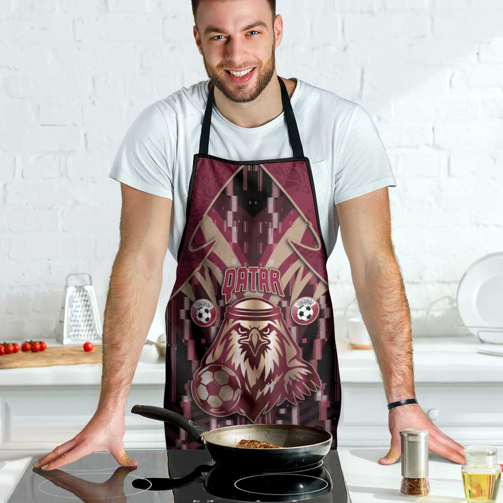 Qatar Football Apron Glitch Style Falcon With Arabic Patterns
