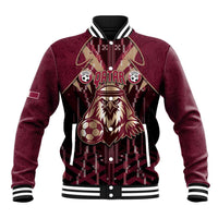 Custom Qatar Football Baseball Jacket Glitch Style Falcon With Arabic Patterns