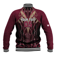 Custom Qatar Football Baseball Jacket Glitch Style Falcon With Arabic Patterns