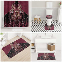 Qatar Football Bathroom Set Glitch Style Falcon With Arabic Patterns