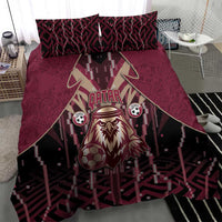 Qatar Football Bedding Set Glitch Style Falcon With Arabic Patterns
