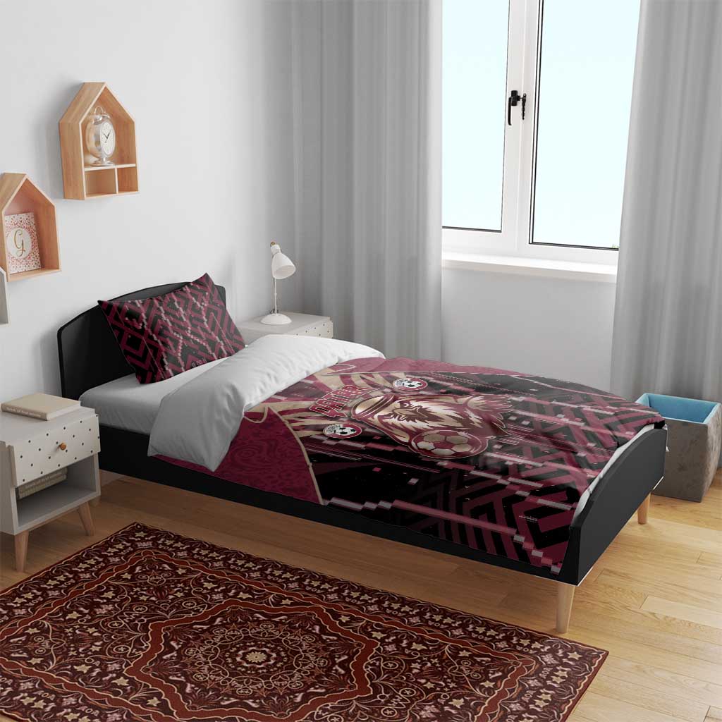 Qatar Football Bedding Set Glitch Style Falcon With Arabic Patterns