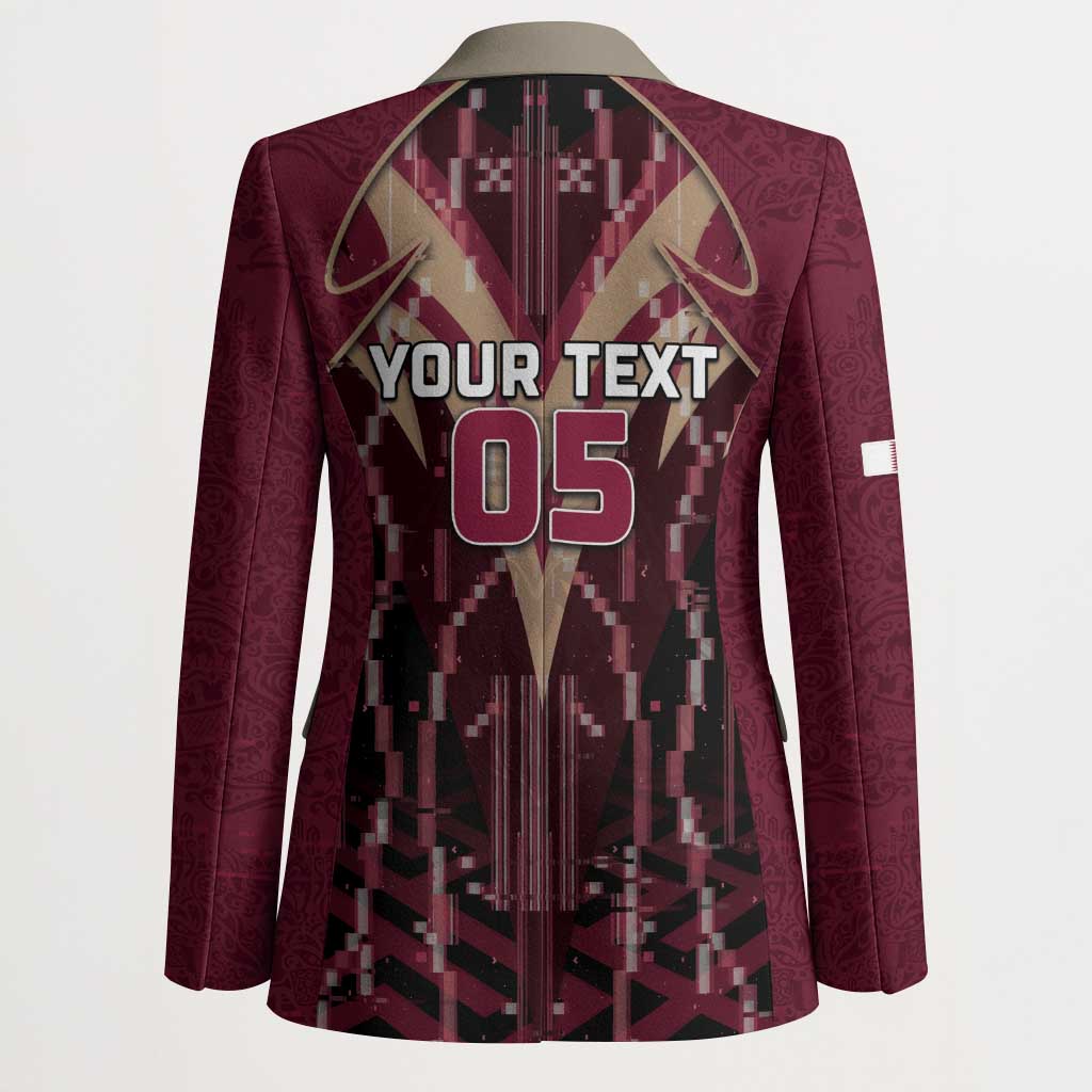 Custom Qatar Football Blazer Glitch Style Falcon With Arabic Patterns