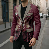 Custom Qatar Football Blazer Glitch Style Falcon With Arabic Patterns