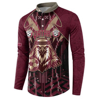 Custom Qatar Football Button Sweatshirt Glitch Style Falcon With Arabic Patterns