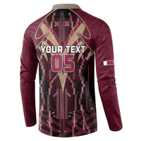 Custom Qatar Football Button Sweatshirt Glitch Style Falcon With Arabic Patterns