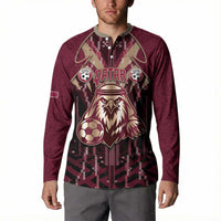 Custom Qatar Football Button Sweatshirt Glitch Style Falcon With Arabic Patterns