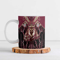 Custom Qatar Football Ceramic Mug Glitch Style Falcon With Arabic Patterns