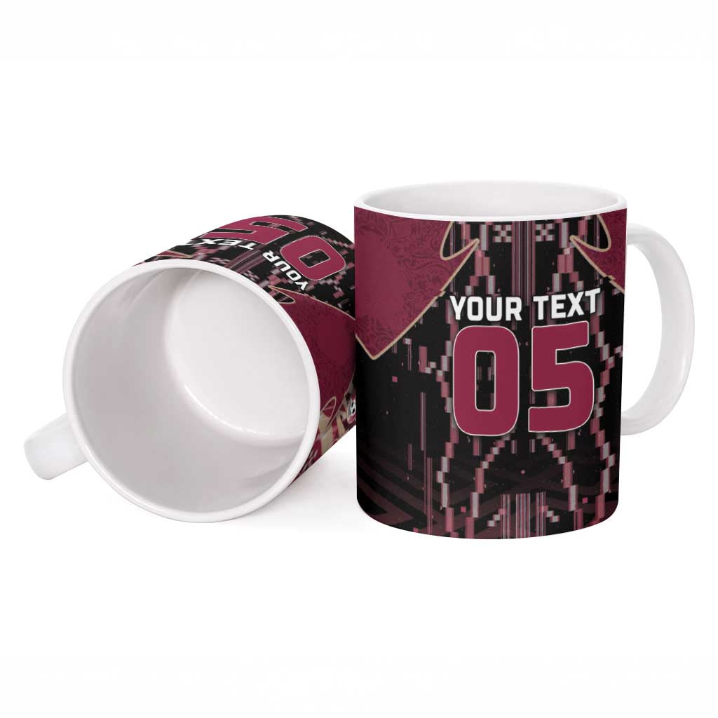 Custom Qatar Football Ceramic Mug Glitch Style Falcon With Arabic Patterns