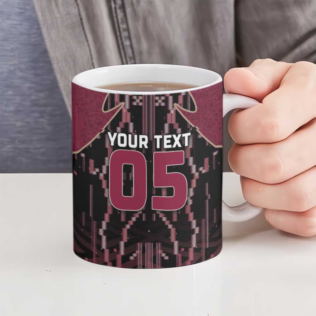 Custom Qatar Football Ceramic Mug Glitch Style Falcon With Arabic Patterns