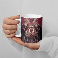 Custom Qatar Football Ceramic Mug Glitch Style Falcon With Arabic Patterns