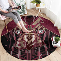 Qatar Football Round Carpet Glitch Style Falcon With Arabic Patterns