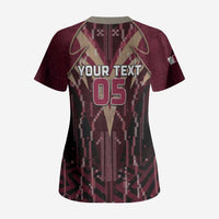 Custom Qatar Football Scrub Top Glitch Style Falcon With Arabic Patterns