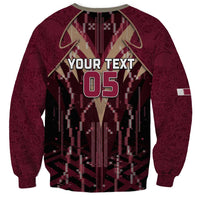 Custom Qatar Football Sweatshirt Glitch Style Falcon With Arabic Patterns