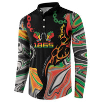 African Juneteenth Freedom Day 1865 Button Sweatshirt Colors Liquid Marble With Broken Chains