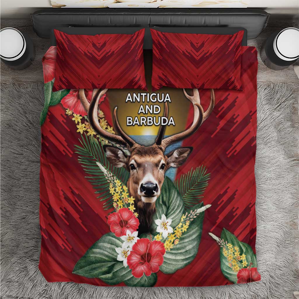 Antigua and Barbuda Bedding Set Tropical Flowers Stag Deer - Wonder Print Shop