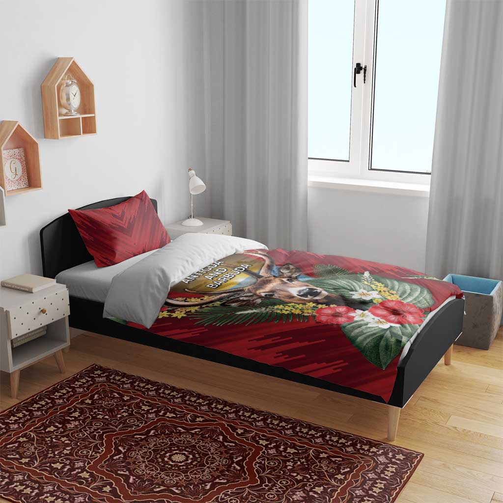 Antigua and Barbuda Bedding Set Tropical Flowers Stag Deer - Wonder Print Shop