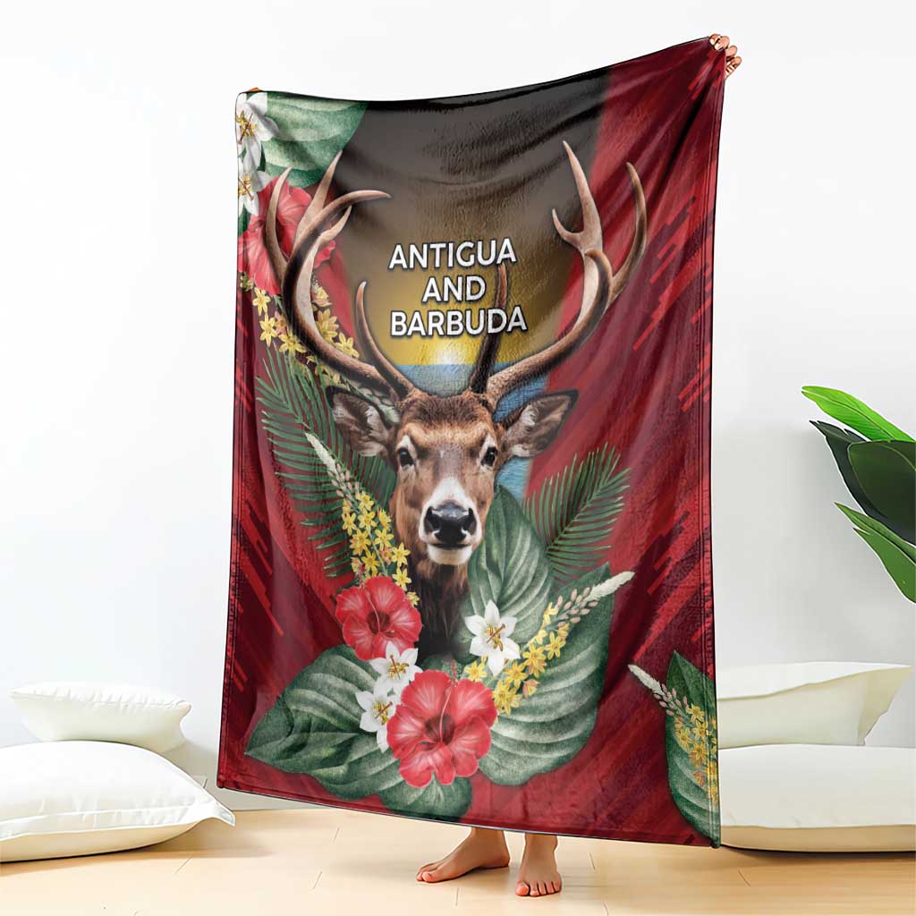 Antigua and Barbuda Blanket Tropical Flowers Stag Deer - Wonder Print Shop