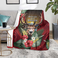 Antigua and Barbuda Blanket Tropical Flowers Stag Deer - Wonder Print Shop