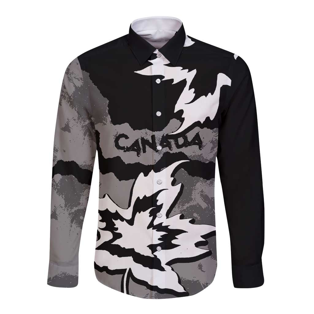 Canada Maple Leaf Long Sleeve Button Shirt Unique Style Black Version - Wonder Print Shop