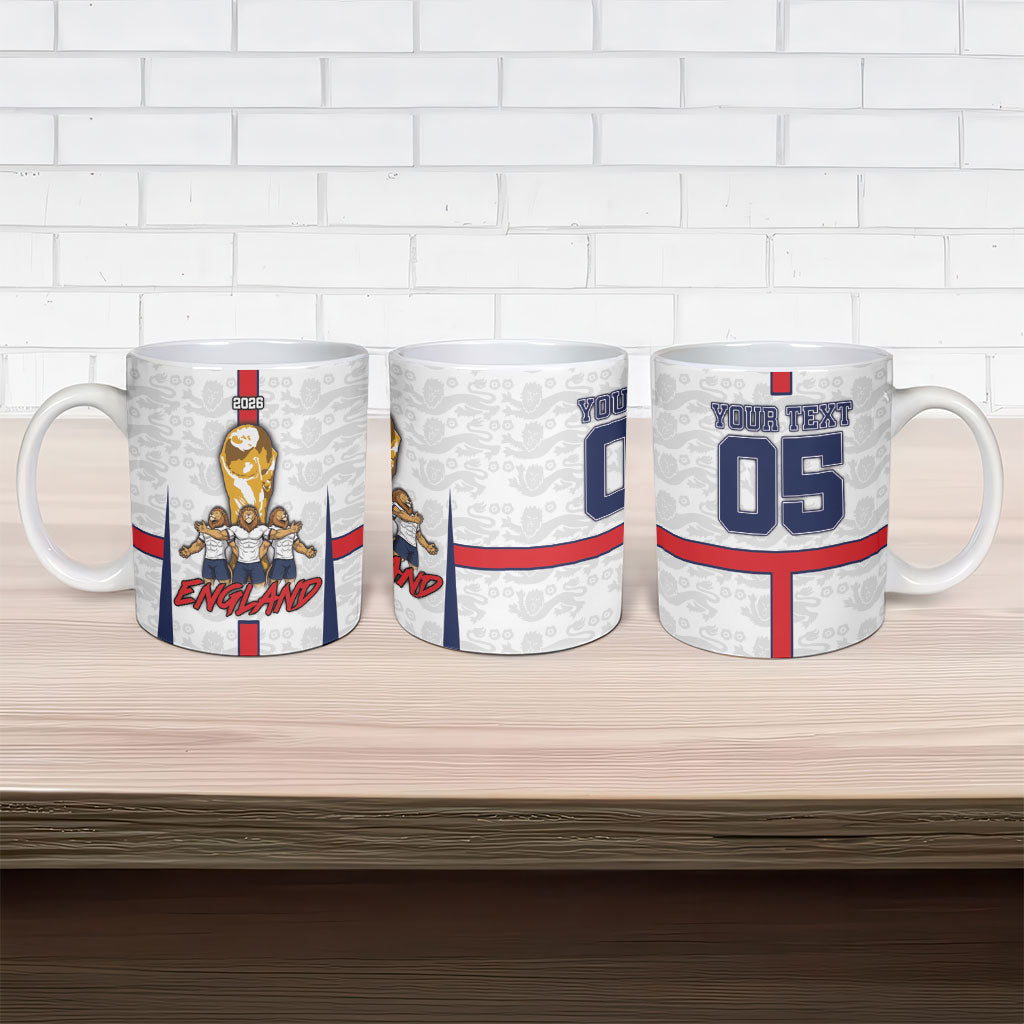 Custom England Football Ceramic Mug Three Lions Trophy St George Cross