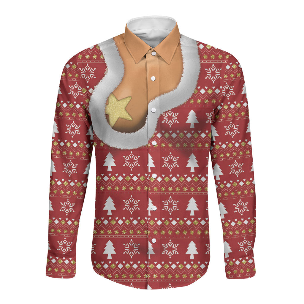 Christmas 3D Funny Graphic Long Sleeve Button Shirt Boob Gold Star Pasty Ugly Knit Pattern