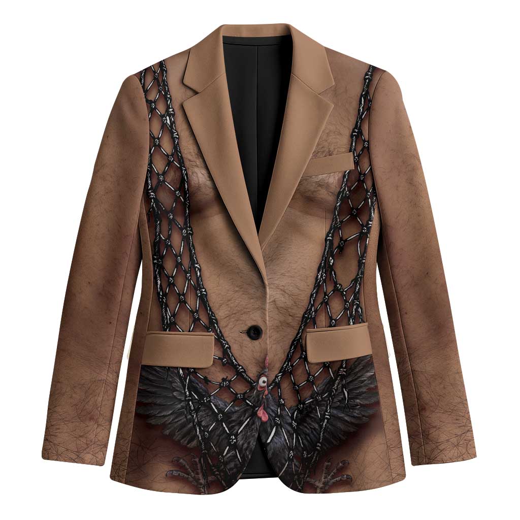 Hairy Chest 3D Funny Graphic Blazer Rooster Fishnet Suspenders