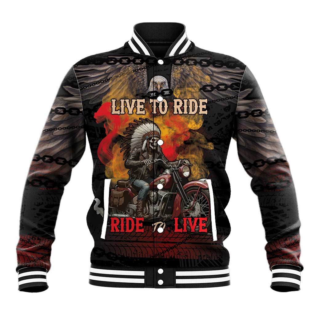 Indian Motorcycle Baseball Jacket Live To Ride Skull Biker Native American - Wonder Print Shop