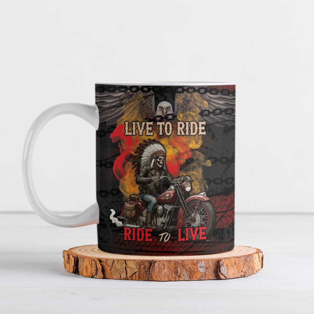 Indian Motorcycle Ceramic Mug Live To Ride Skull Biker Native American - Wonder Print Shop