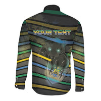 Personalized Gabon Long Sleeve Button Shirt Panther Strike Striped Style