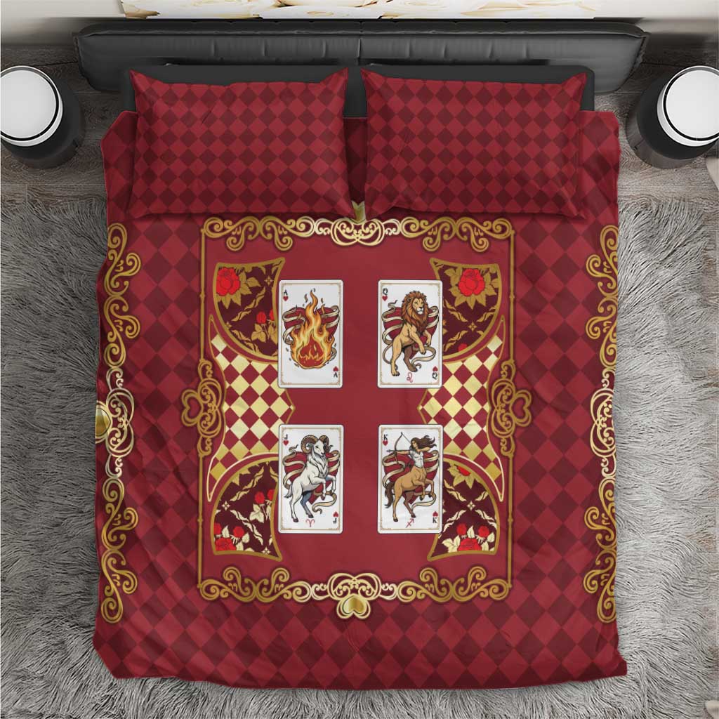 Zodiac Signs Bedding Set The Fire Element Baroque Hearts Card