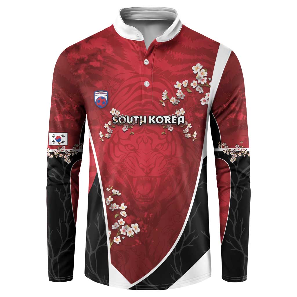Custom South Korea Football Button Sweatshirt Tiger Mugunghwa Flower Minimal Style