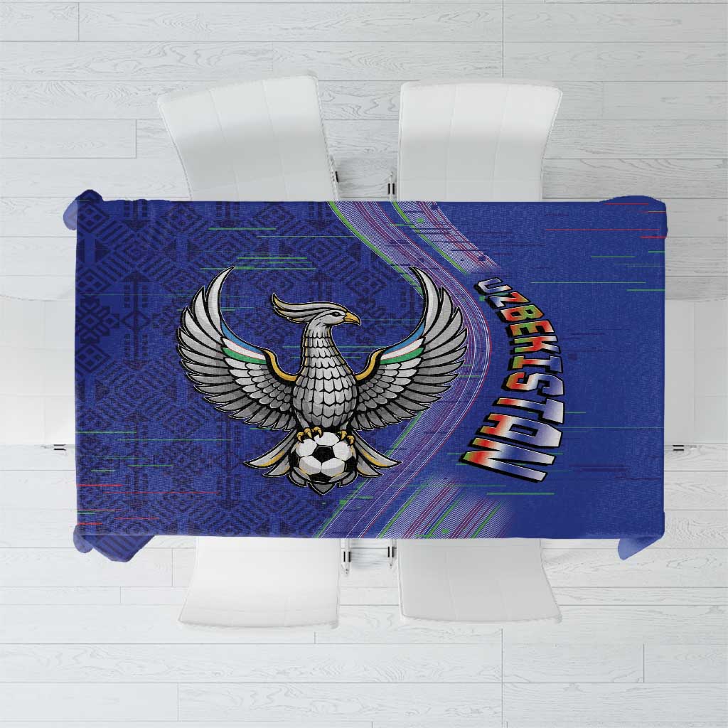 Uzbekistan Football Tablecloth Modern Glitch Art Style Huma Bird